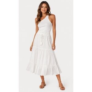 Hunter & Brown Eyelet Maxi Skirt Women Large White NWT Tiered Cotton Boho